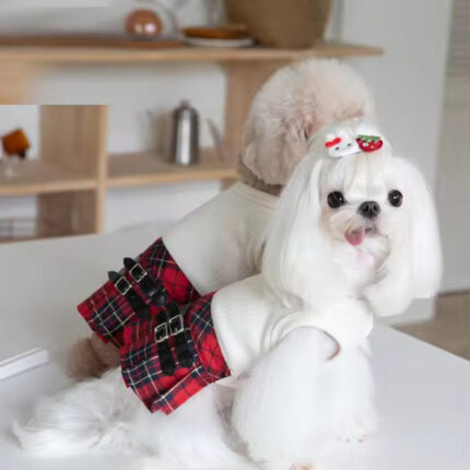 College Style Pet Dog Cute Plaid Dress for Autumn Winter