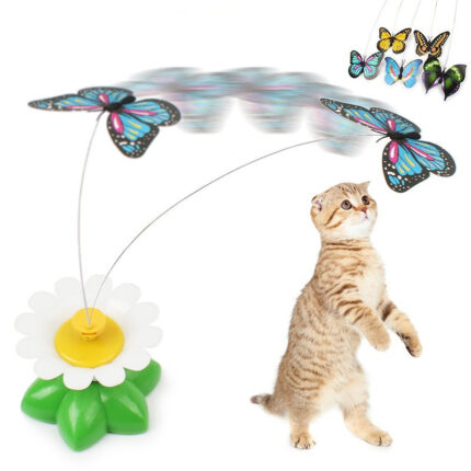 Rotating Cat Toy Flying Birds Butterflies Circling Flowers-DD25078